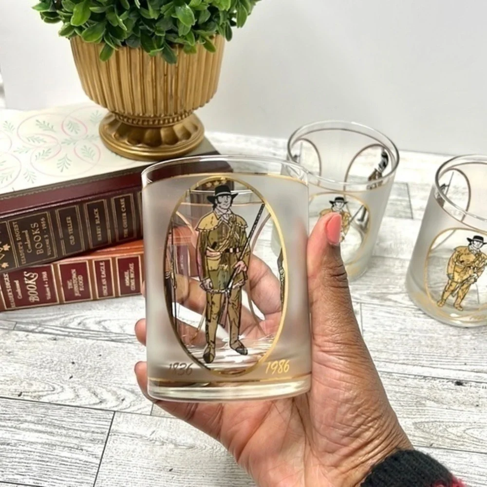 3 Vintage Texas 150th Anniversary Frosted Lowball Glasses